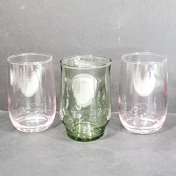 Vtg Anchor Hocking Mini Juice Tumblers Pink Green 3.5" Transparent Tableware - Picture 1 of 10